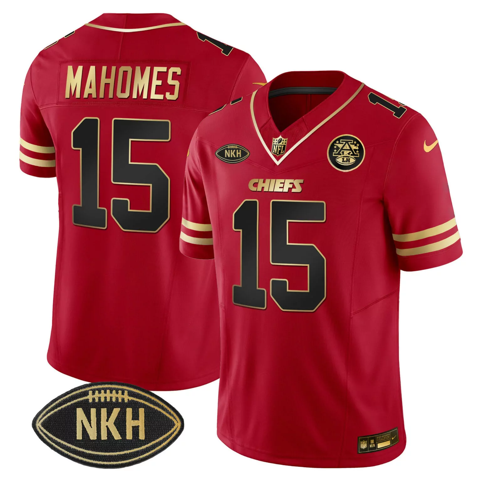 Patrick Mahomes 15 Chiefs Jersey Red Nkh Men Gold Black All Stitched