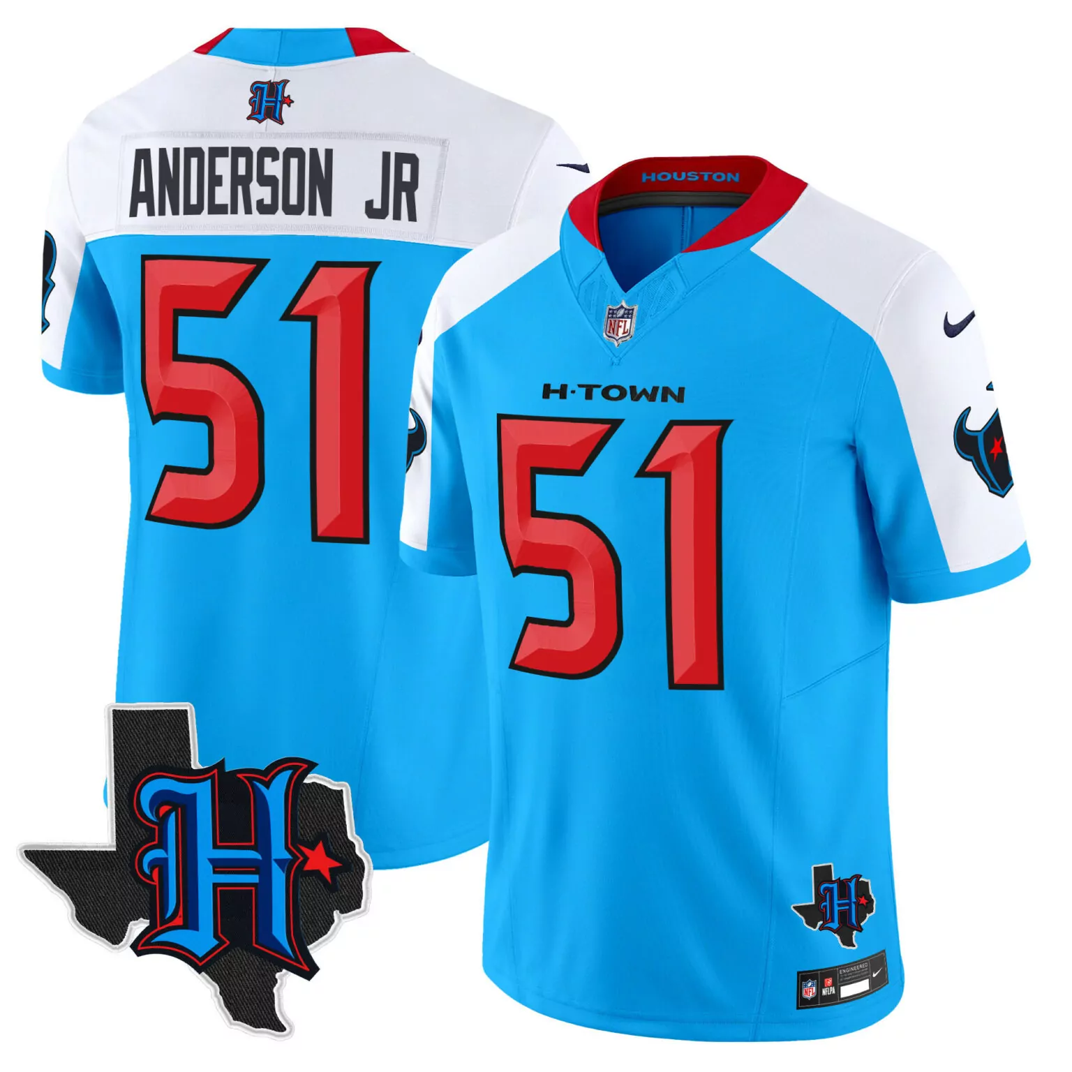 Will Anderson 51 Houston Texans Jersey Blue H-town Nflpa Men Alternate Split Design