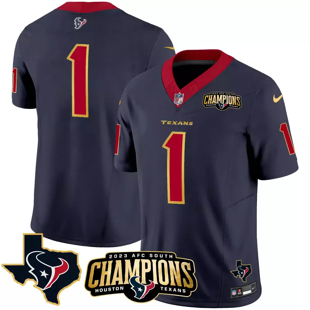 C.j. Stroud 1 Houston Texans Jersey Navy 2023 AFC South Champions Men Player Red