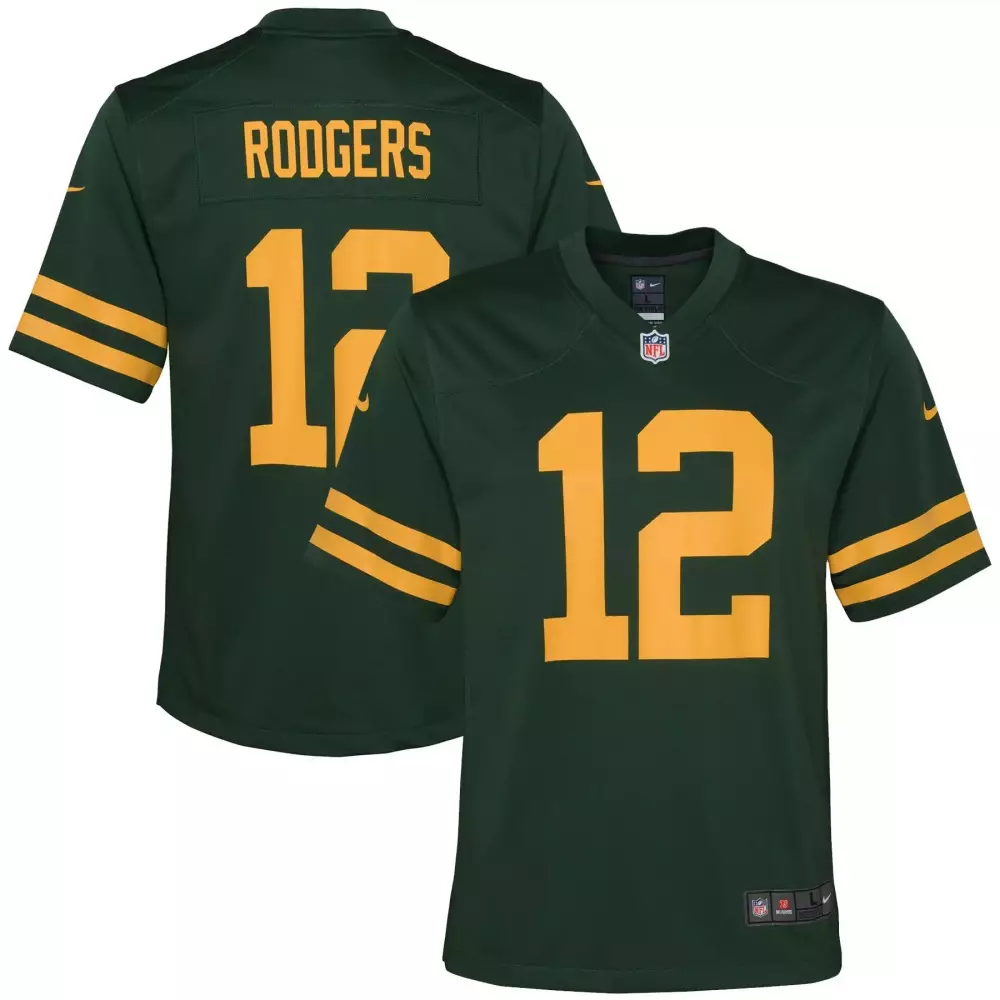 Aaron Rodgers 12 Jersey Green Bay Packers Men Player Gold Alternate Game