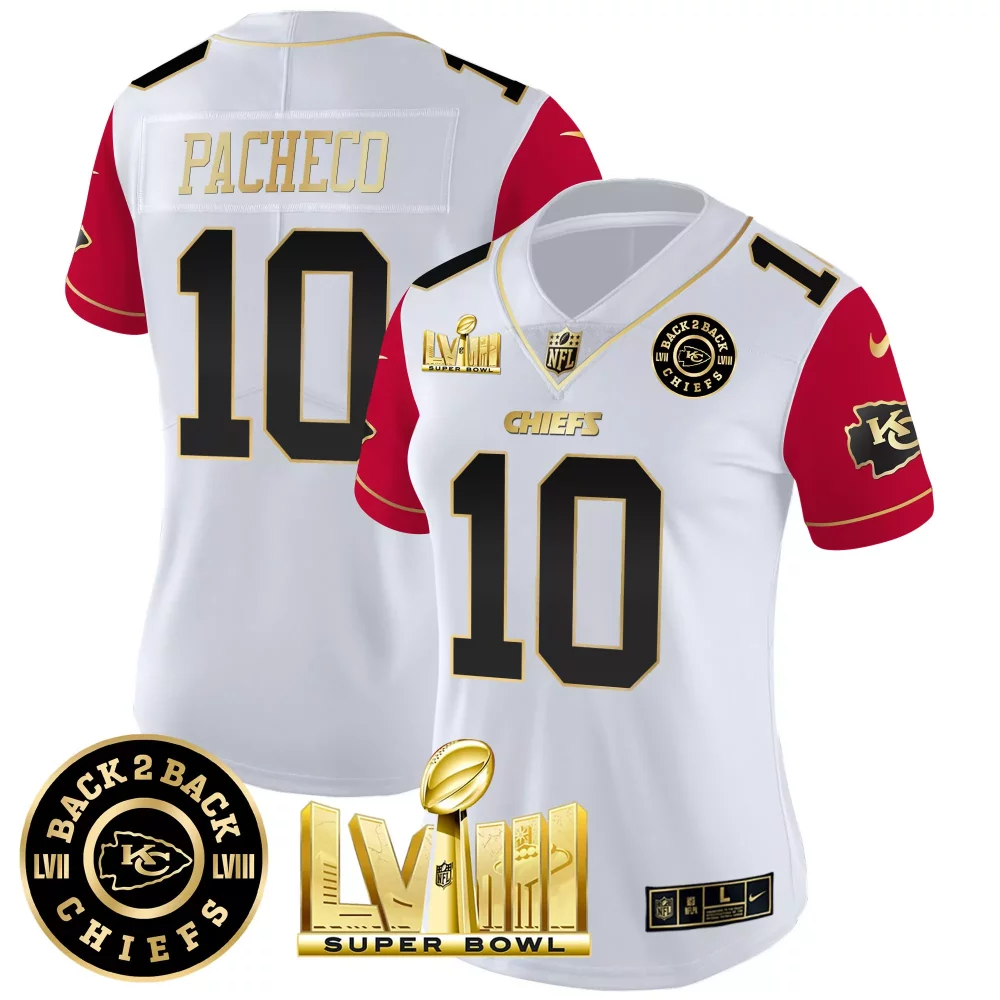 Isiah Pacheco 10 Chiefs Jersey White Super Bowl Champions Lvii Lviii Women Replica