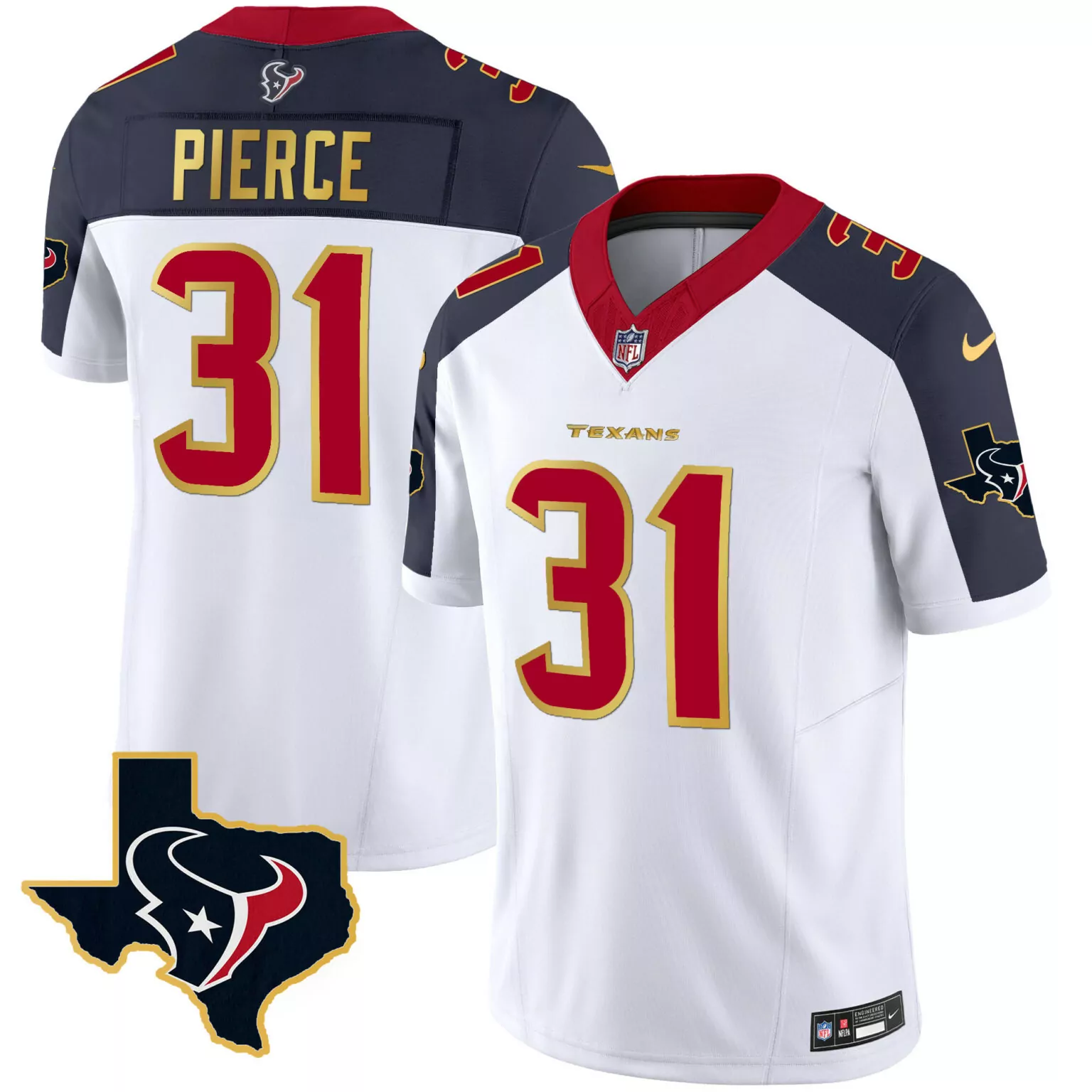 Dameon Pierce 31 Houston Texans Jersey White Men Alternate Split Design Navy Red