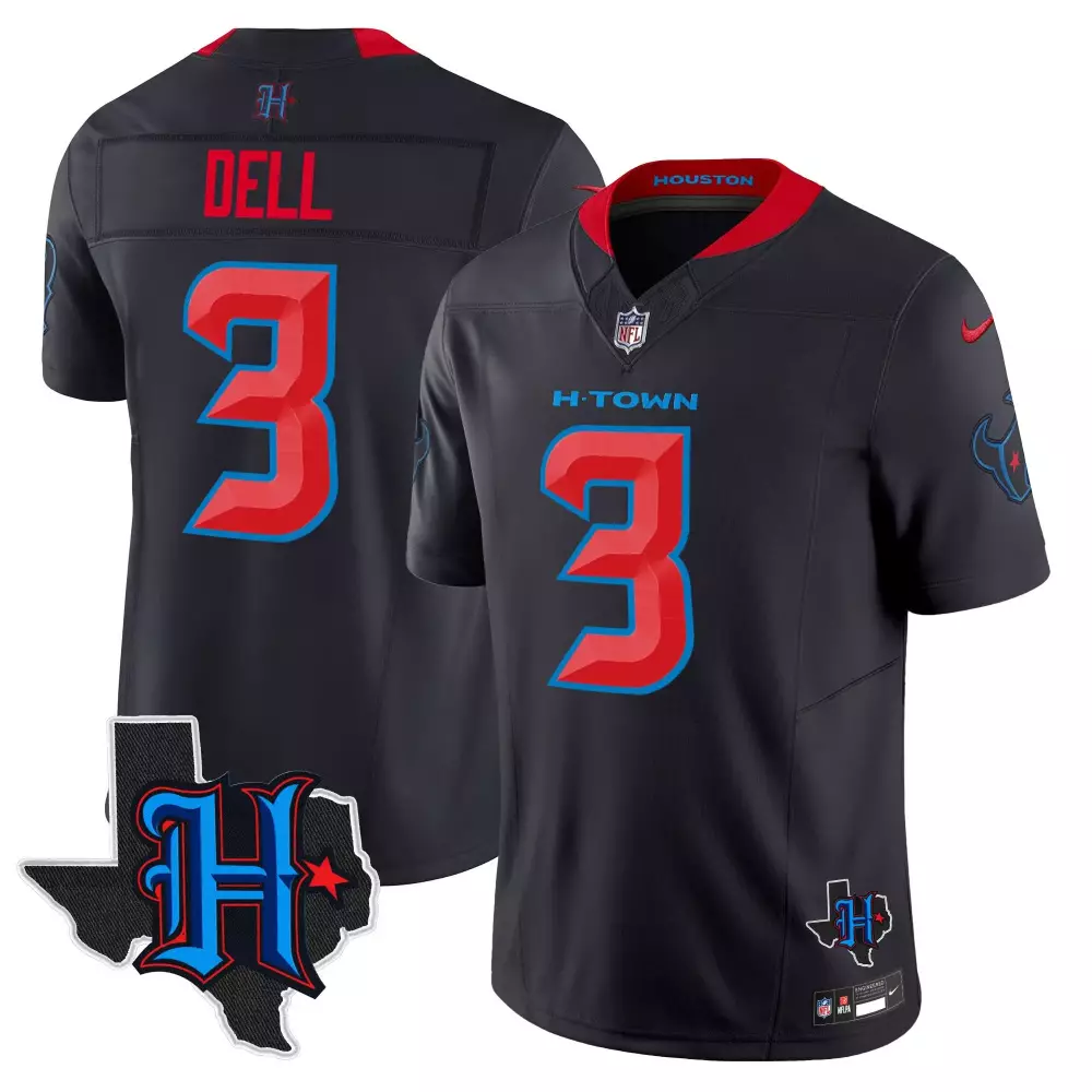 Tank Dell 3 Houston Texans Jersey Black H-town Texas Outline Men Alternate Red Blue