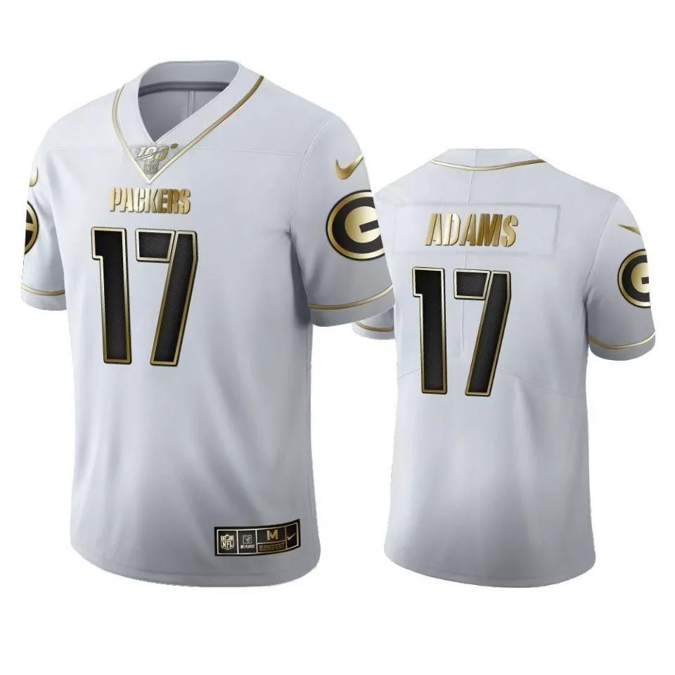 Davante Adams 17 Packers Jersey White Gold Collection 100th Season Men Player Alternate