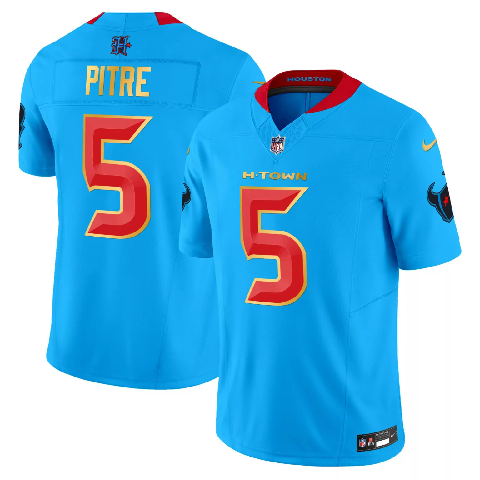 Jalen Pitre 5 Houston Texans Jersey Blue H-town Nflpa Men NFL Alternate Red Yellow