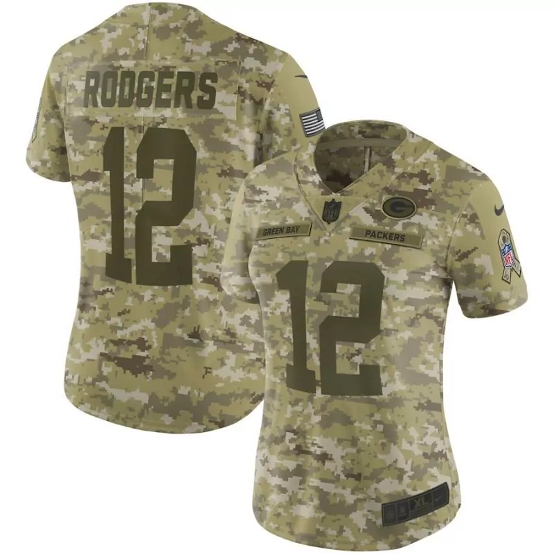 Aaron Rodgers 12 Jersey Green Salute To Service Bay Packers American Flag Breast Cancer Awareness Ribbon