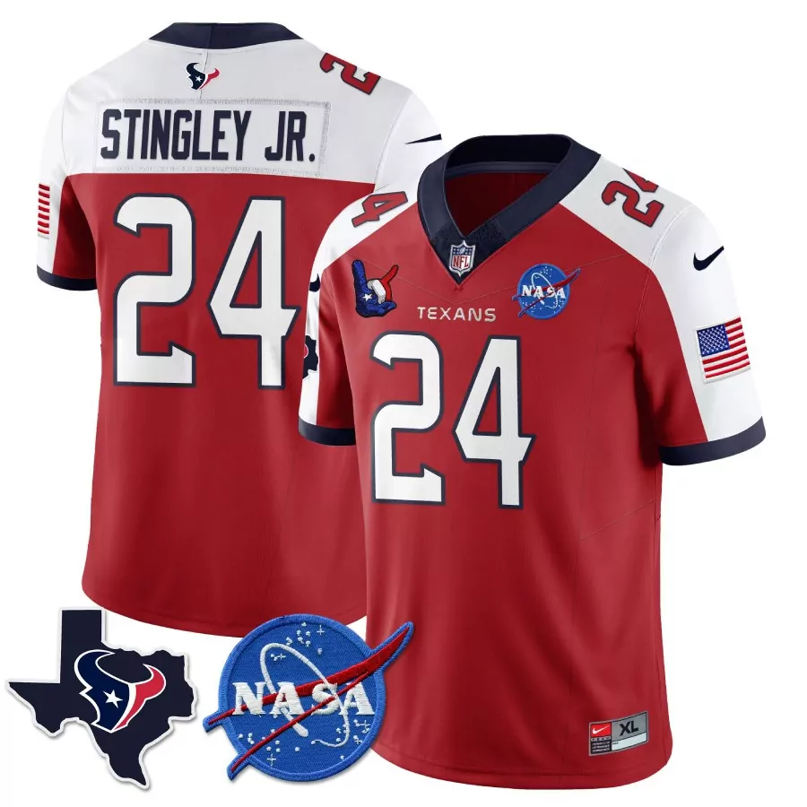 Stingley Jr. 24 Texans Jersey Red Nasa American Flag Texas Outline Men Split Design