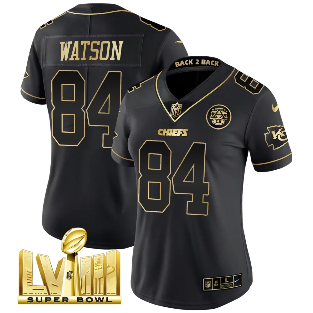Watson 84 Chiefs Jersey Black Super Bowl Lviii Champions Kc Women Player Gold Vapor