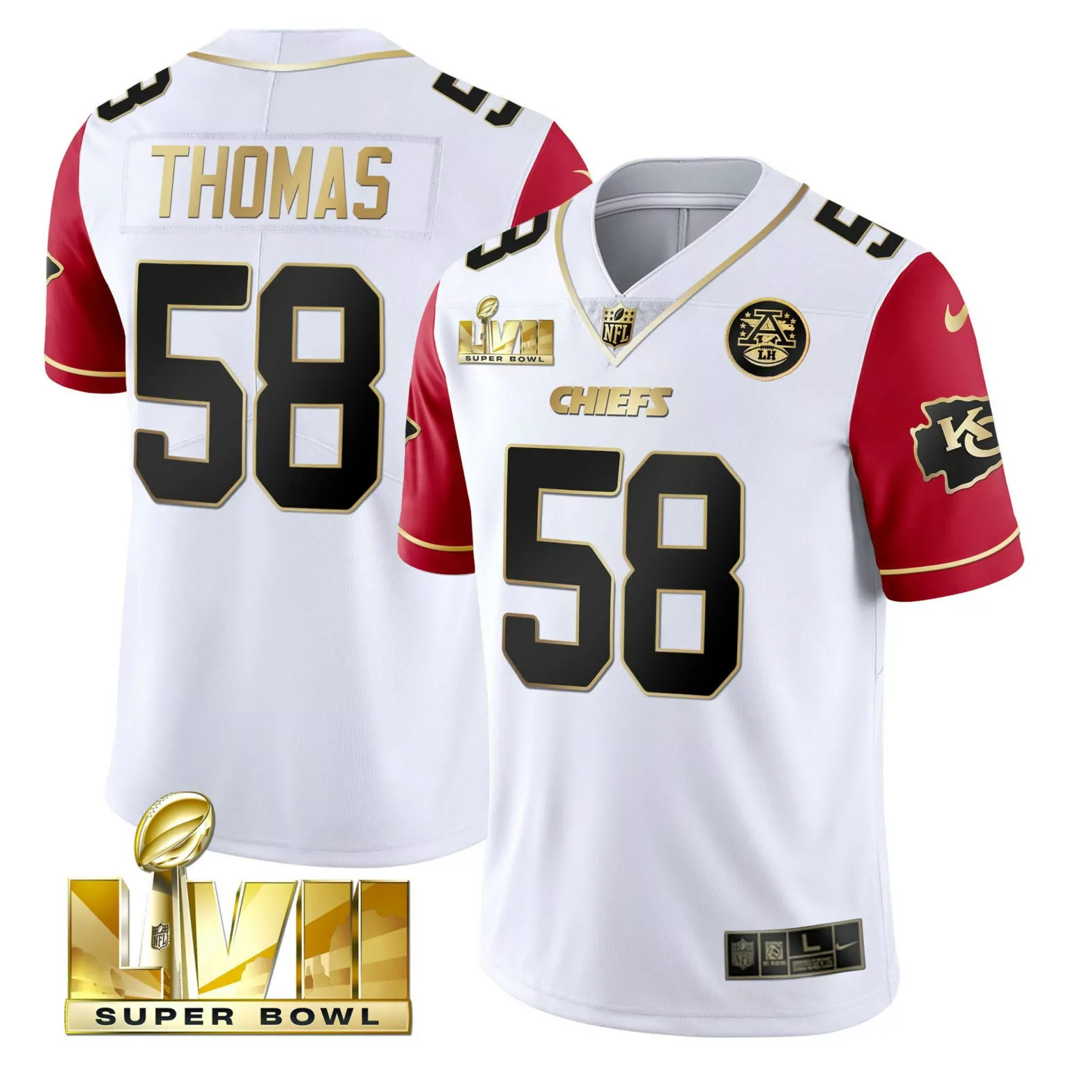 Derrick Thomas 58 Chiefs Jersey White Super Bowl Lviii Men Split Design Red Black