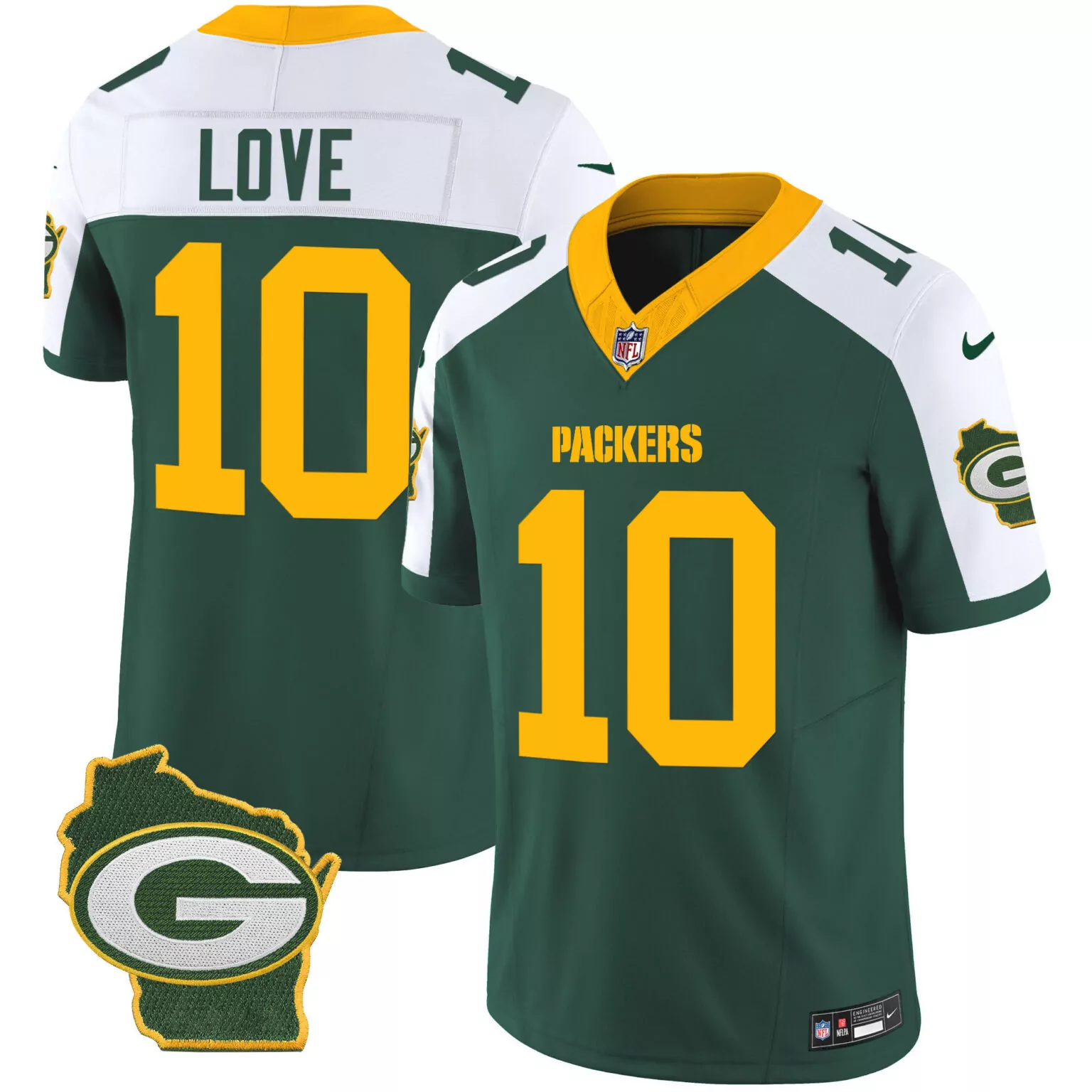 Jordan Love 10 Green Bay Packers Jersey Wisconsin Outline Men White Yellow Alternate
