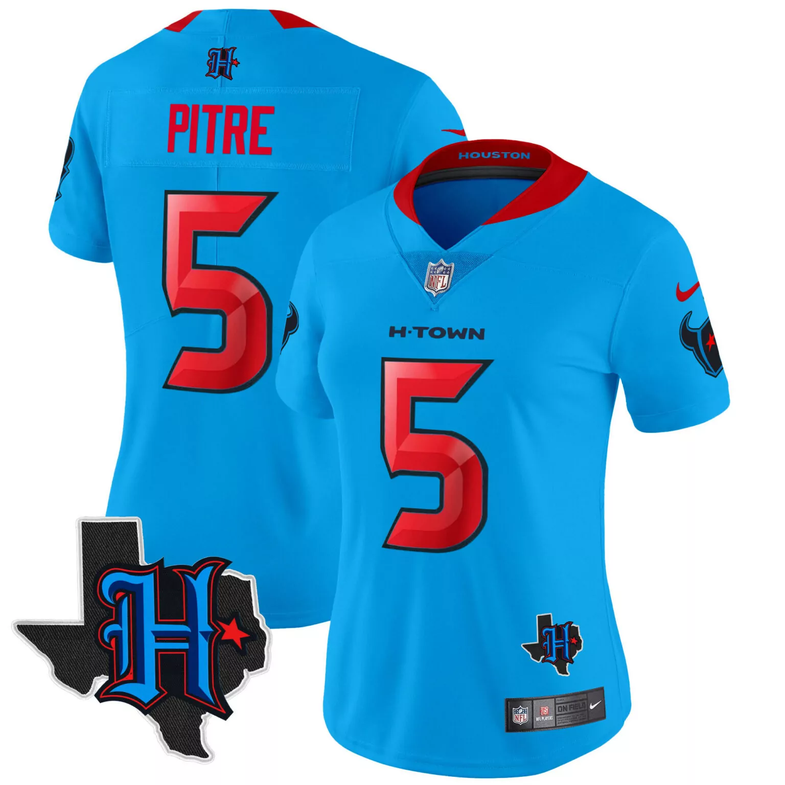 Jalen Pitre 5 Houston Texans Jersey Blue H-town Texas Map Players Women Alternate