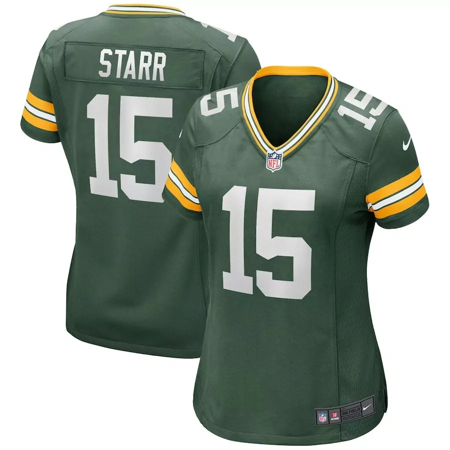 Bart Starr 15 Green Bay Packers Jersey Women Authentic Gold White Game Retired