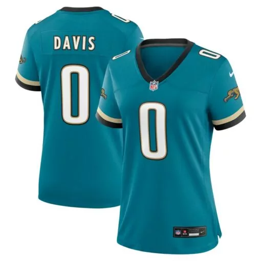 Gabe Davis Jacksonville Jaguars Jersey Teal Women Replica Black Gold Throwback Game