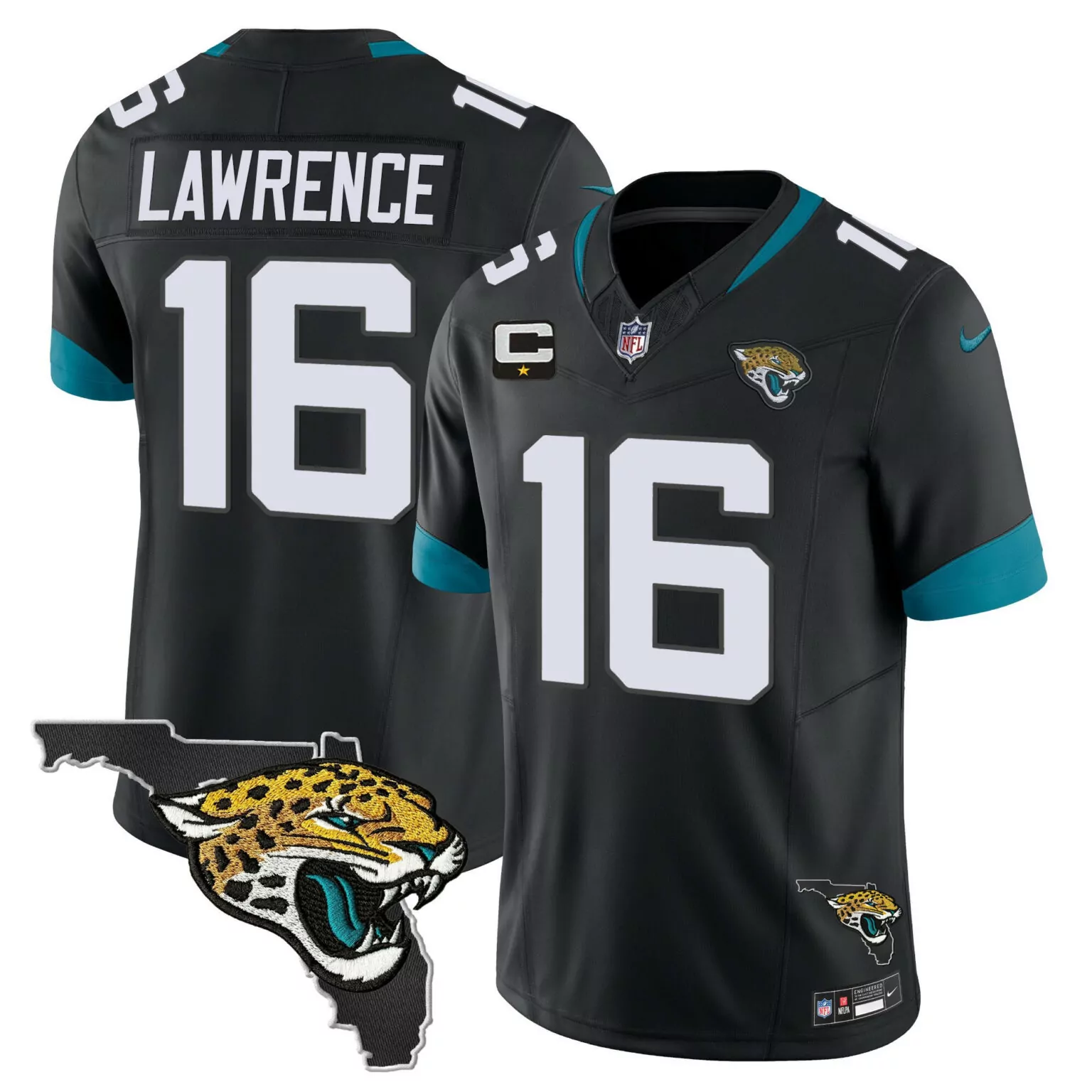 Trevor Lawrence 16 Jaguars Jersey Black Florida Jaguar Head Men Player Teal White