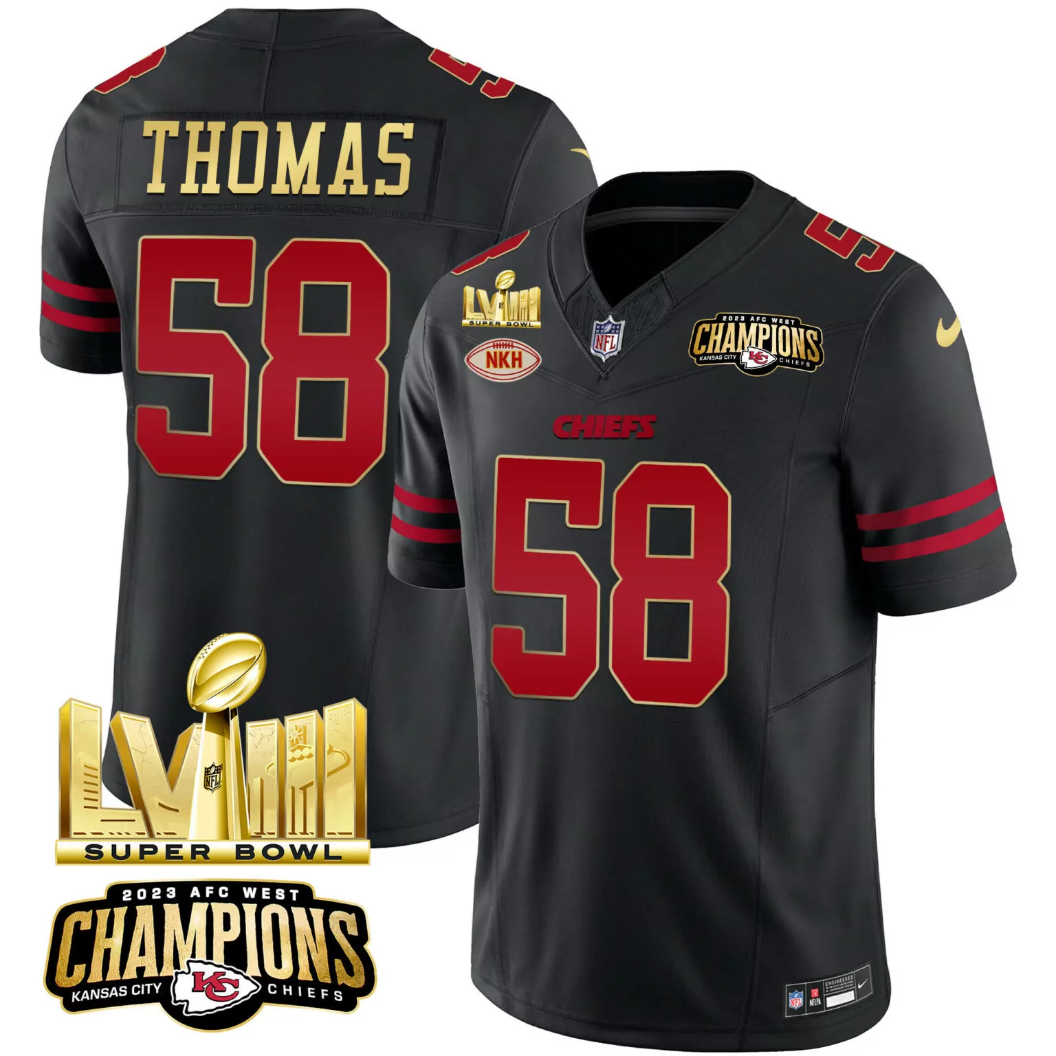 Derrick Thomas 58 Jersey Black AFC West Champions Kansas City Chiefs Super Bowl Lvii 2023
