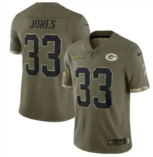 Aaron Jones 33 Green Bay Packers Jersey Olive Salute To Service Us Flag Men Game