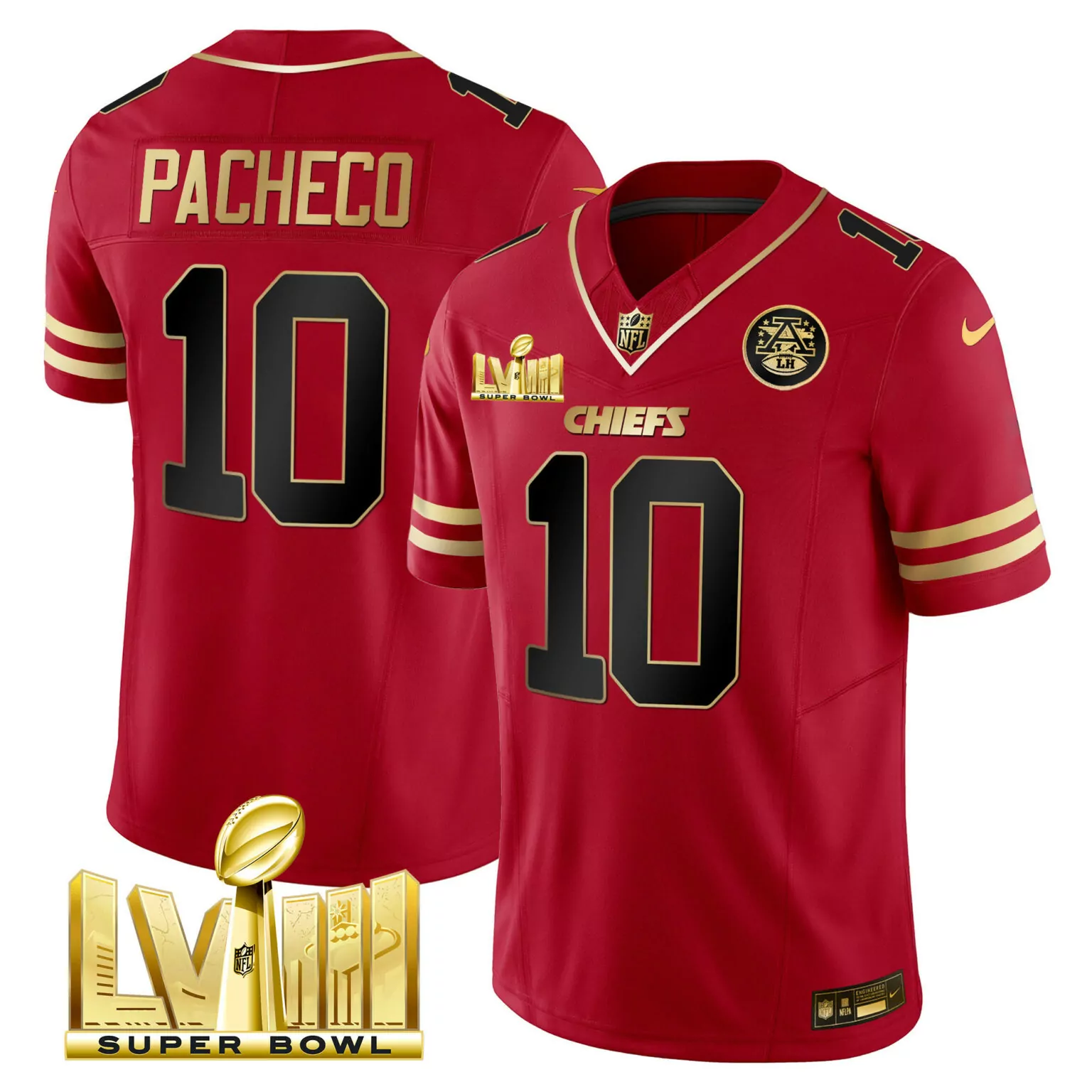 Isiah Pacheco 10 Chiefs Jersey Red Super Bowl Lvii Kansas City 2023 Men Gold Black