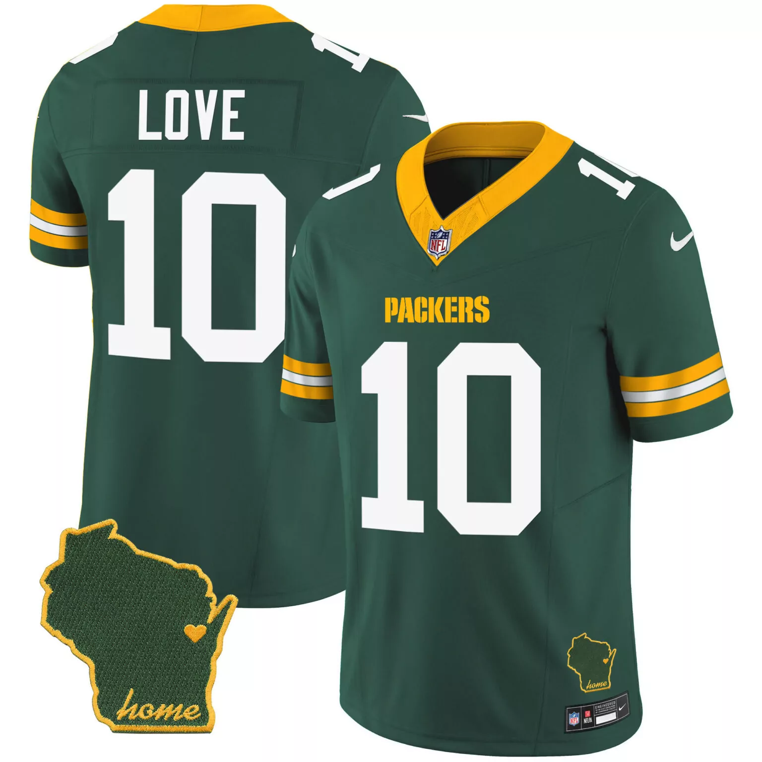 Love 10 Packers Jersey Green Wisconsin Outline Heart 'home' Men Replica Yellow White