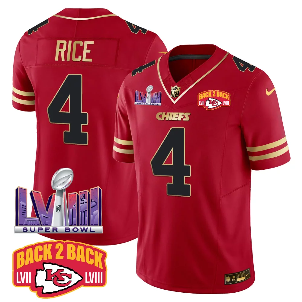 Rice 4 Chiefs Jersey Red Back 2 Super Bowl Lvii Lviii 2023 Men NFL Gold Black Vapor