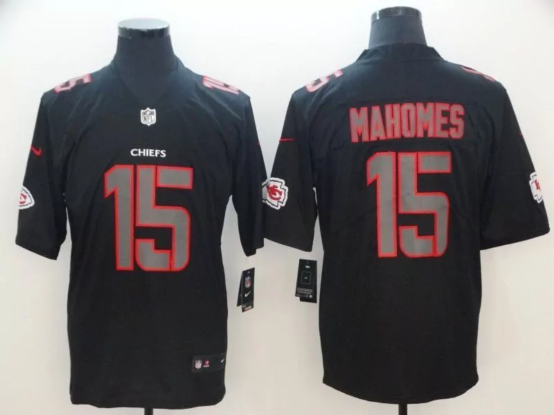 Patrick Mahomes 15 Chiefs Jersey Black Men Red Grey