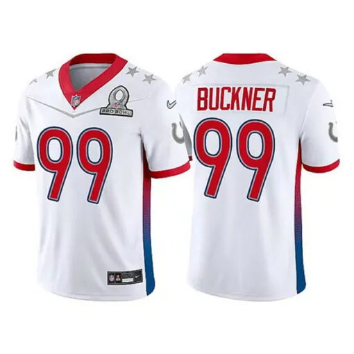 Deforest Buckner 99 Pro Bowl Jersey White Men Split Design Red Blue Stitched