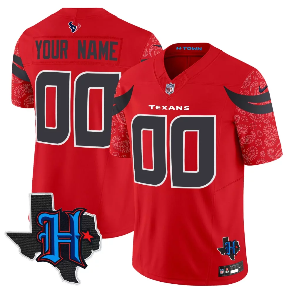 Custom Texans Jersey Red H-town Texas State Outline Men American Black Vapor Limited