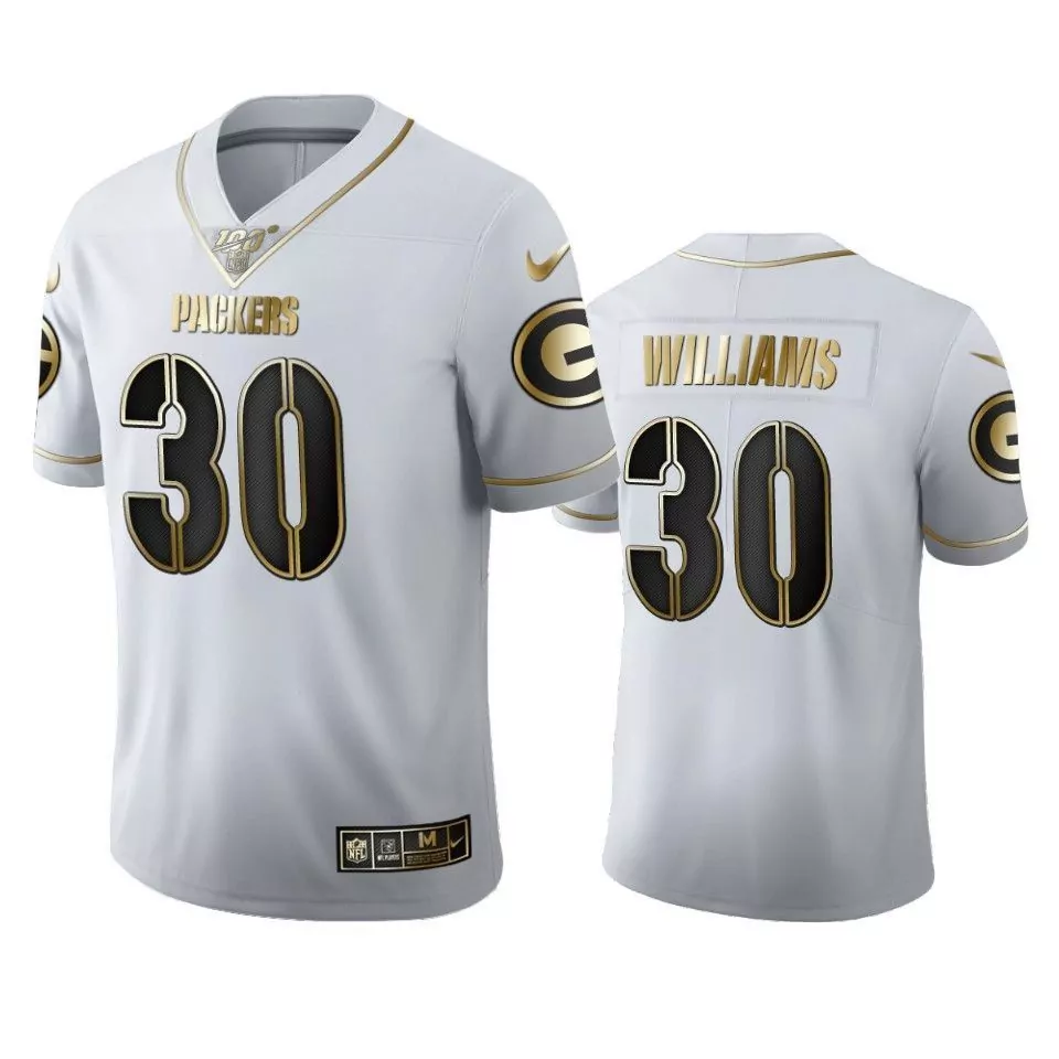 Jamaal Williams 30 Packers Jersey White 100th Season Men Alternate Black Gold