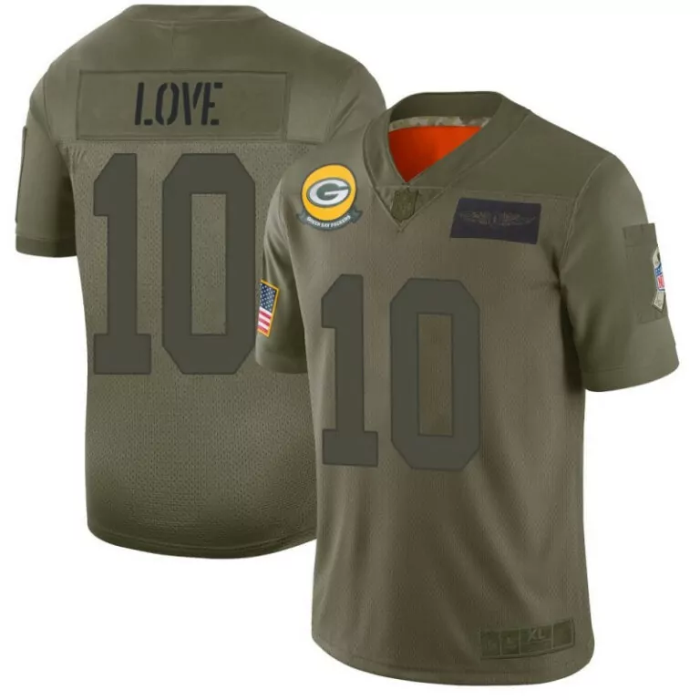 Jordan Love 10 Green Bay Packers Jersey Olive Salute To Service Us Flag Air Force