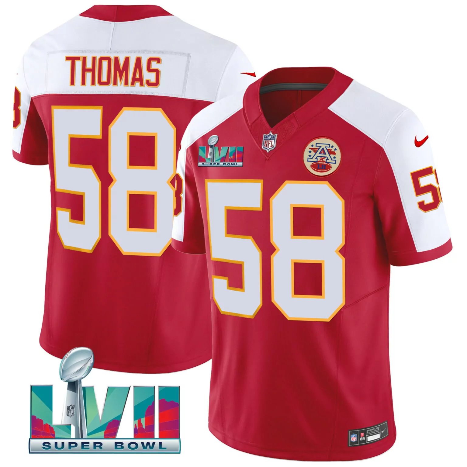Derrick Thomas 58 Jersey Red Super Bowl Lvii Kansas City Chiefs Men Short Sleeve