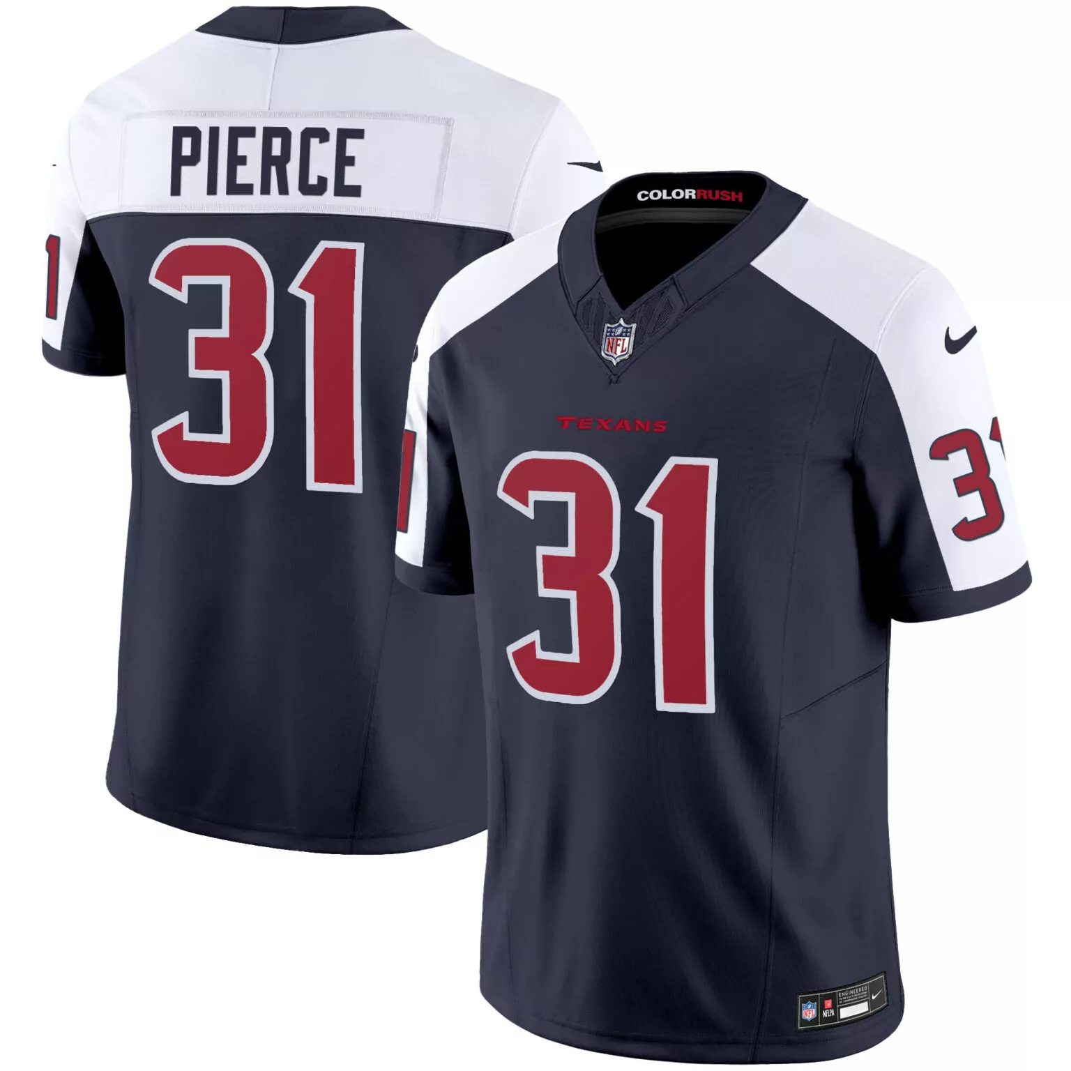 Dameon Pierce 31 Texans Jersey Navy Men Color Rush White Red Alternate All Stitched