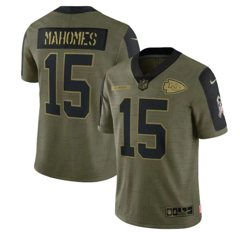 Patrick Mahomes 15 Jersey Olive Green Salute To Service Kansas City Chiefs Men Authentic