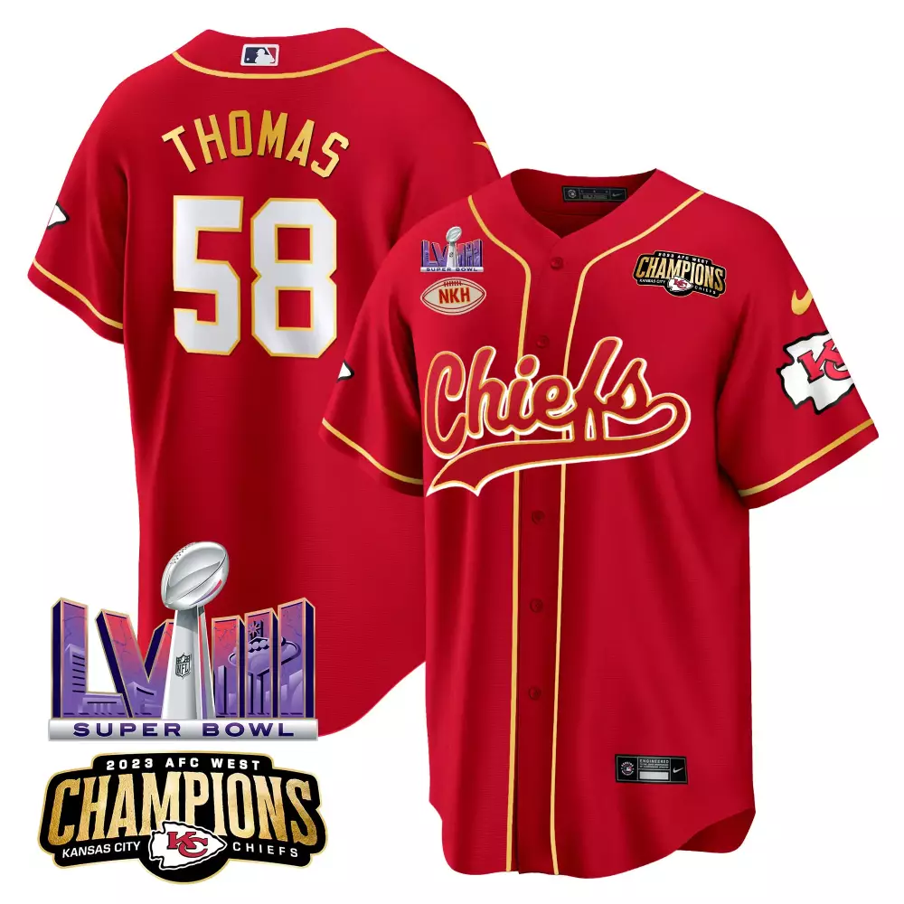 Patrick Mahomes 58 Jersey Red Super Bowl Lvii Champions Kansas City Chiefs 2023 AFC West