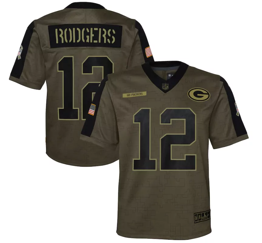 Aaron Rodgers 12 Jersey Olive Green Salute To Service Bay Packers Us Flag Men Game