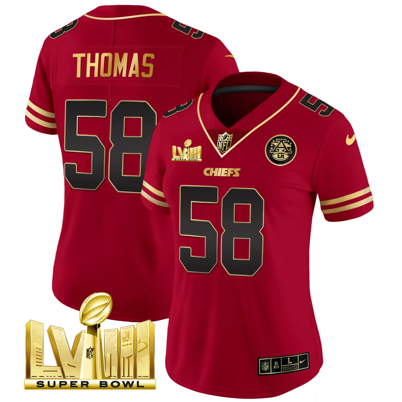 Derrick Thomas 58 Chiefs Jersey Red Super Bowl Lviii Men Authentic Gold All Stitched