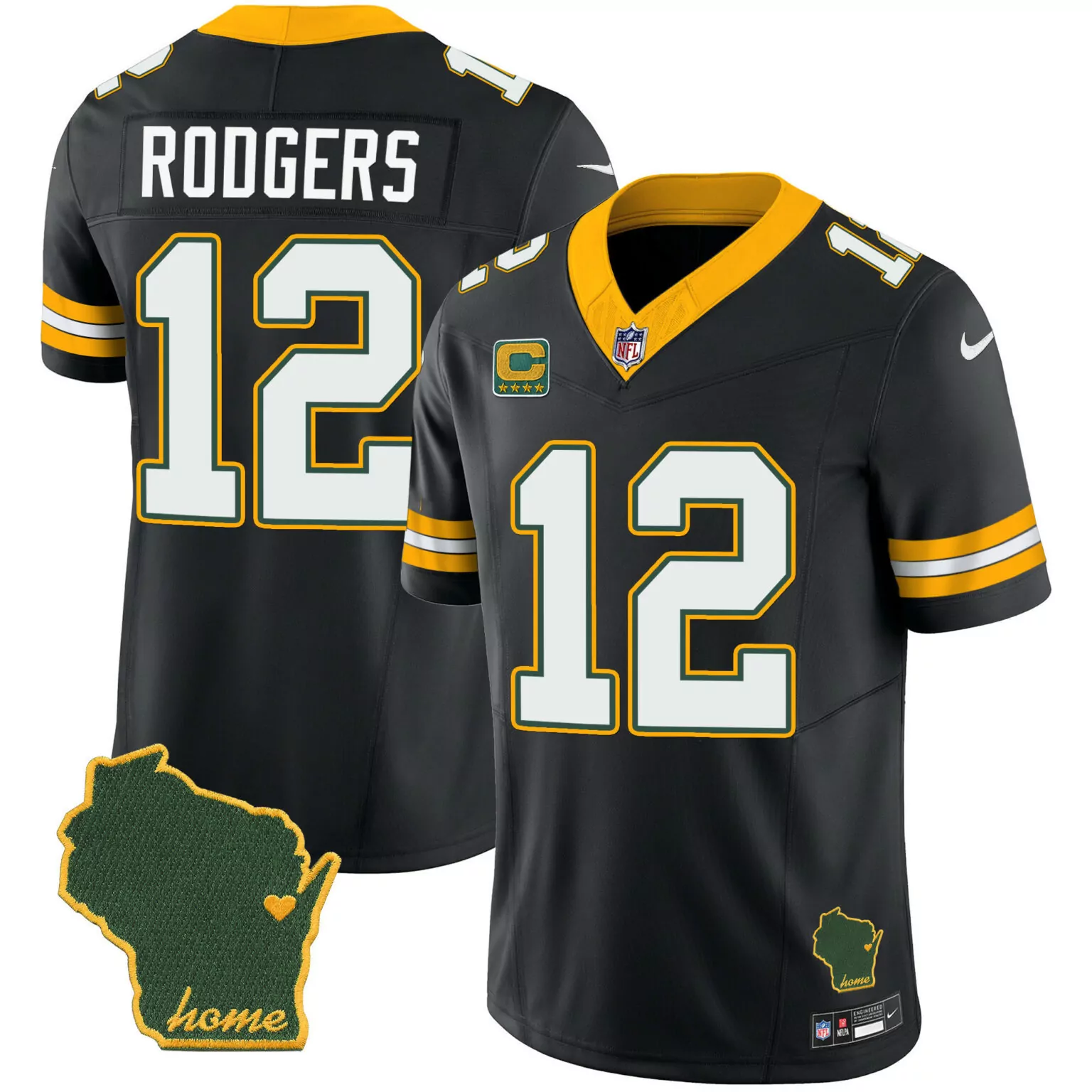 Aaron Rodgers 12 Jersey Black Green Bay Packers Wisconsin "home" Men Replica Gold