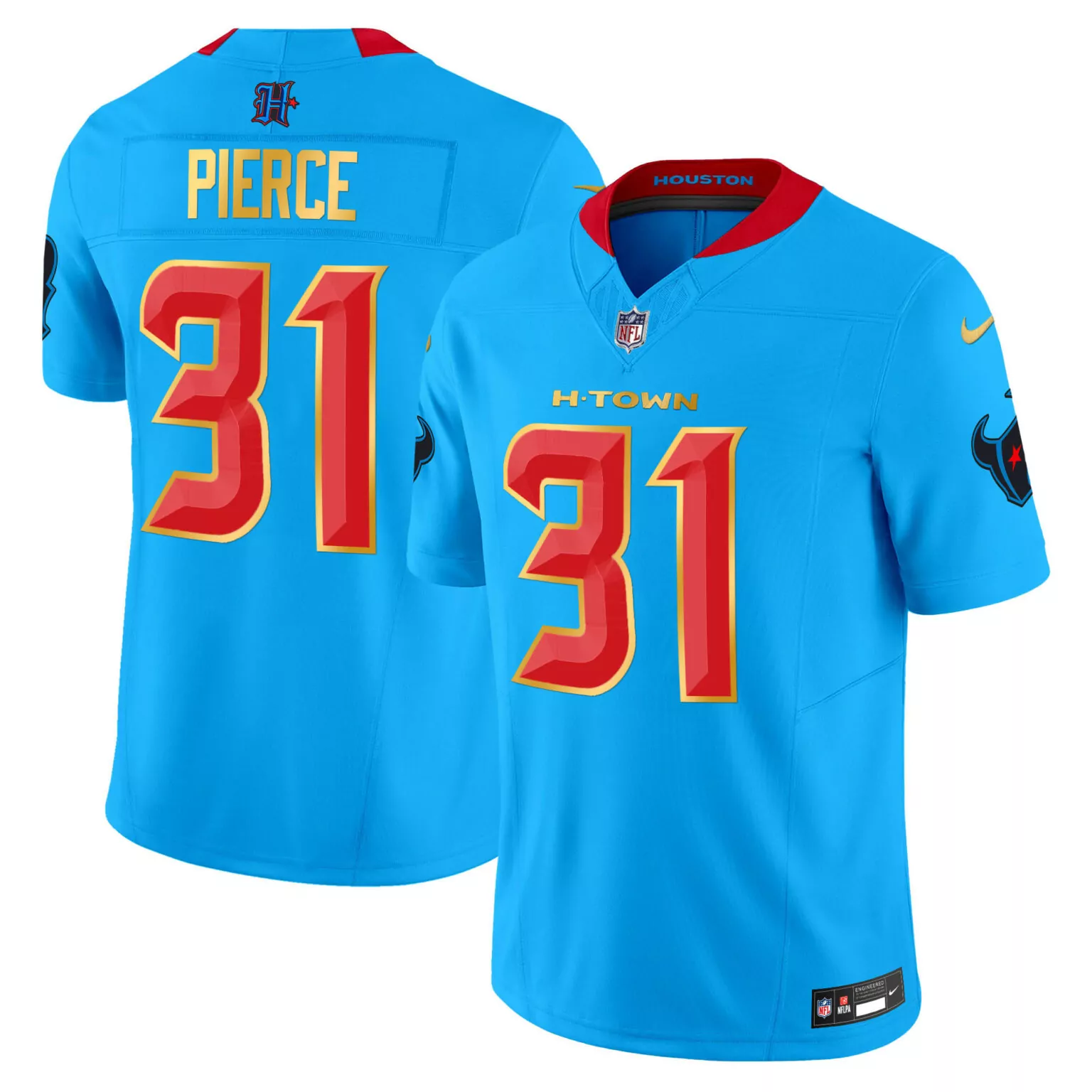 Dameon Pierce 31 Houston Texans Jersey Blue Men Alternate Split Design Red Yellow