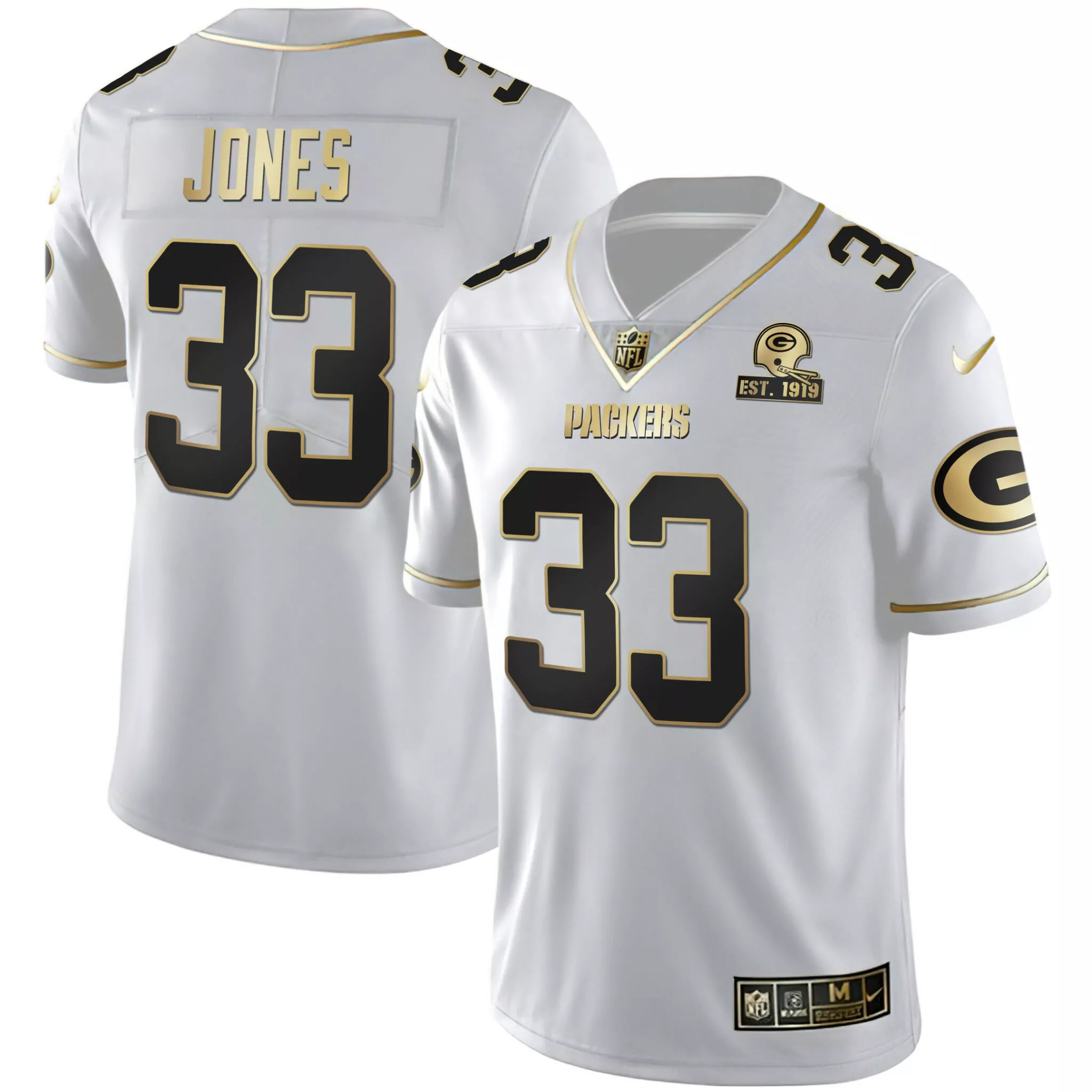 Aaron Jones 33 Packers Jersey White Men Alternate Gold Black All Stitched