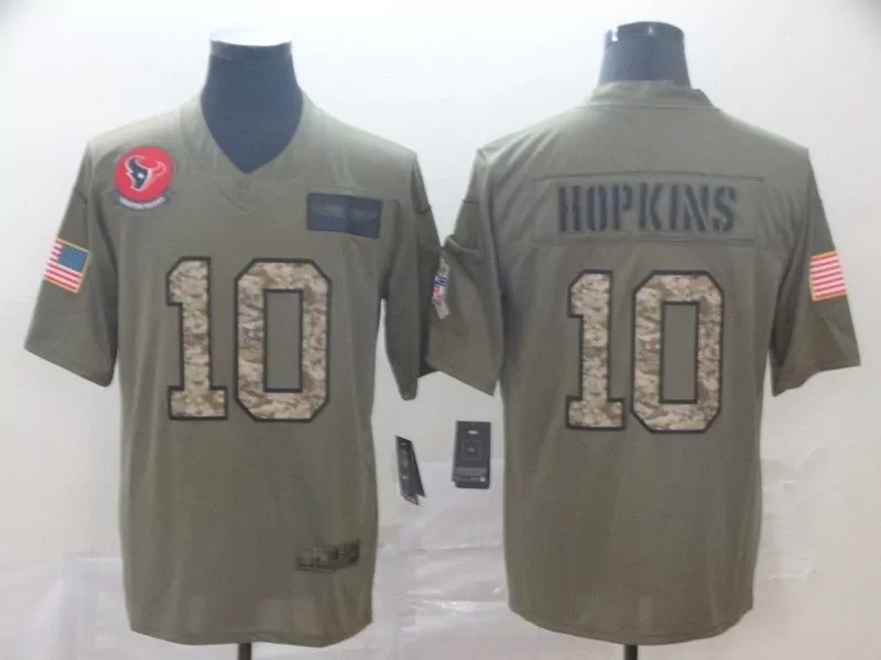 Deandre Hopkins 10 Houston Texans Jersey Olive Green Salute To Service Us Flag Men