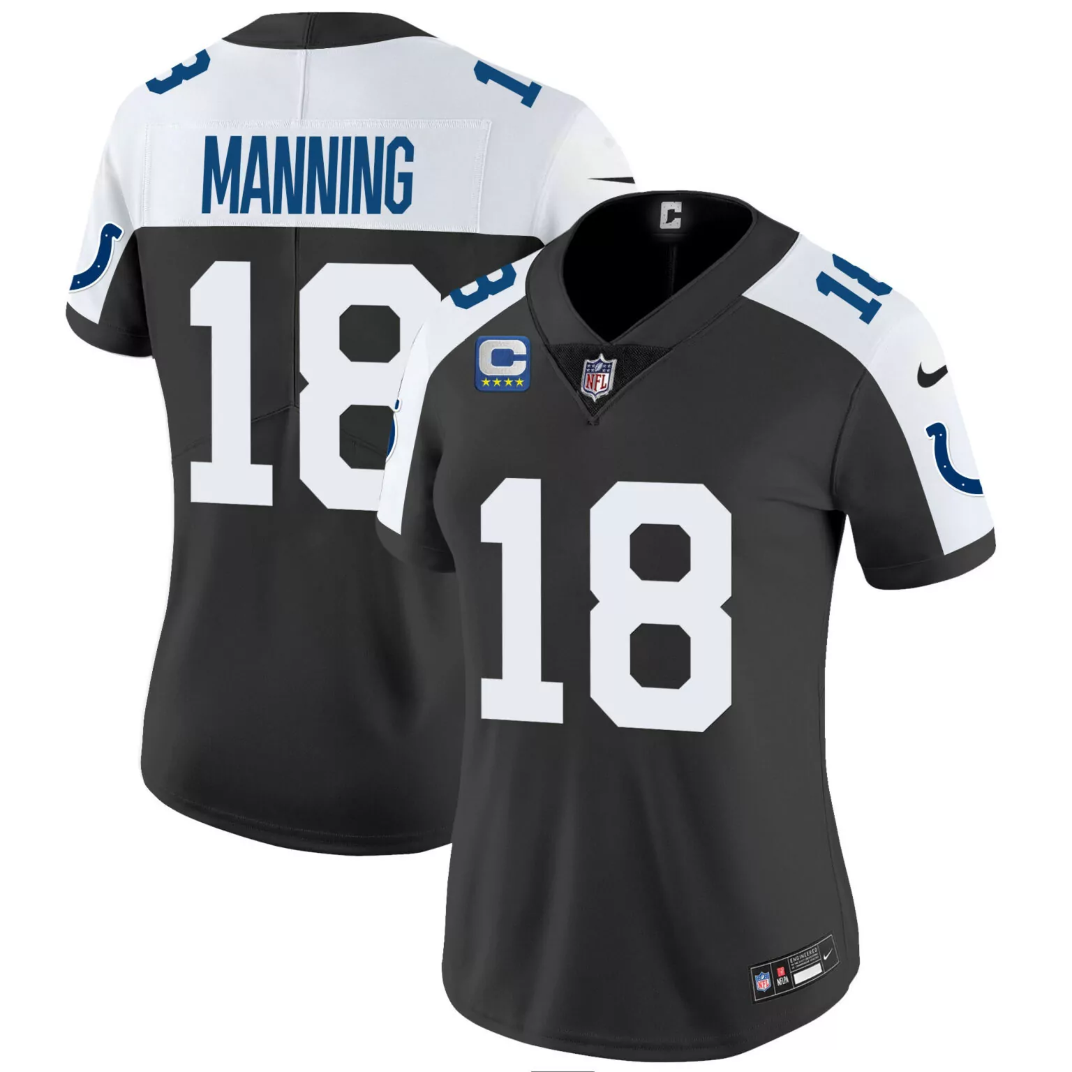 Peyton Manning 18 Jersey Black Indianapolis Colts Captain Men Standard Alternate
