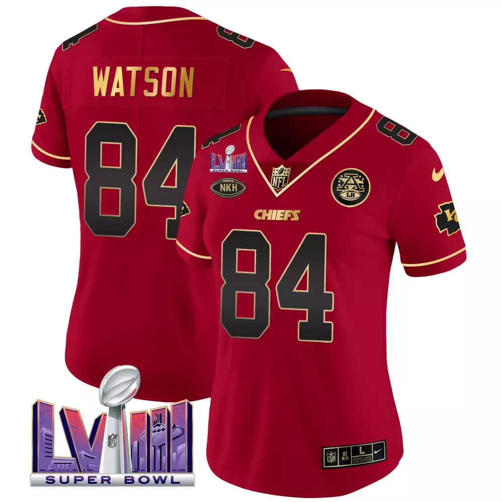 Watson 84 Chiefs Jersey Red Super Bowl Lviii Men Authentic Gold Black Vapor v2 All