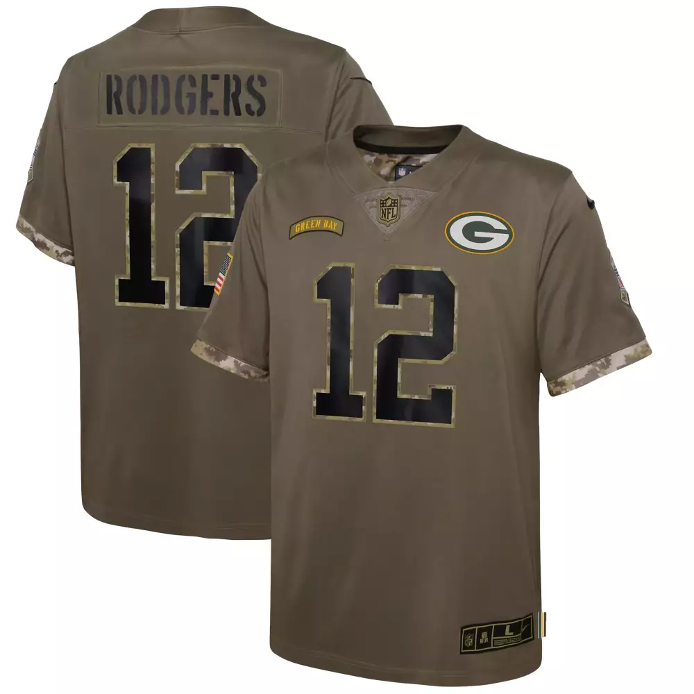 Aaron Rodgers 12 Jersey Olive Green Salute To Service Bay Packers Men Alternate Black
