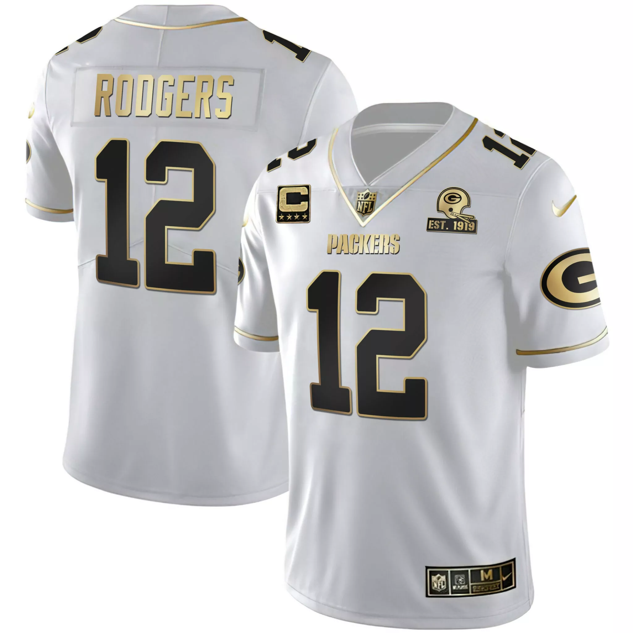 Aaron Rodgers 12 Packers Jersey White 100th Anniversary Men Black Gold All Stitched