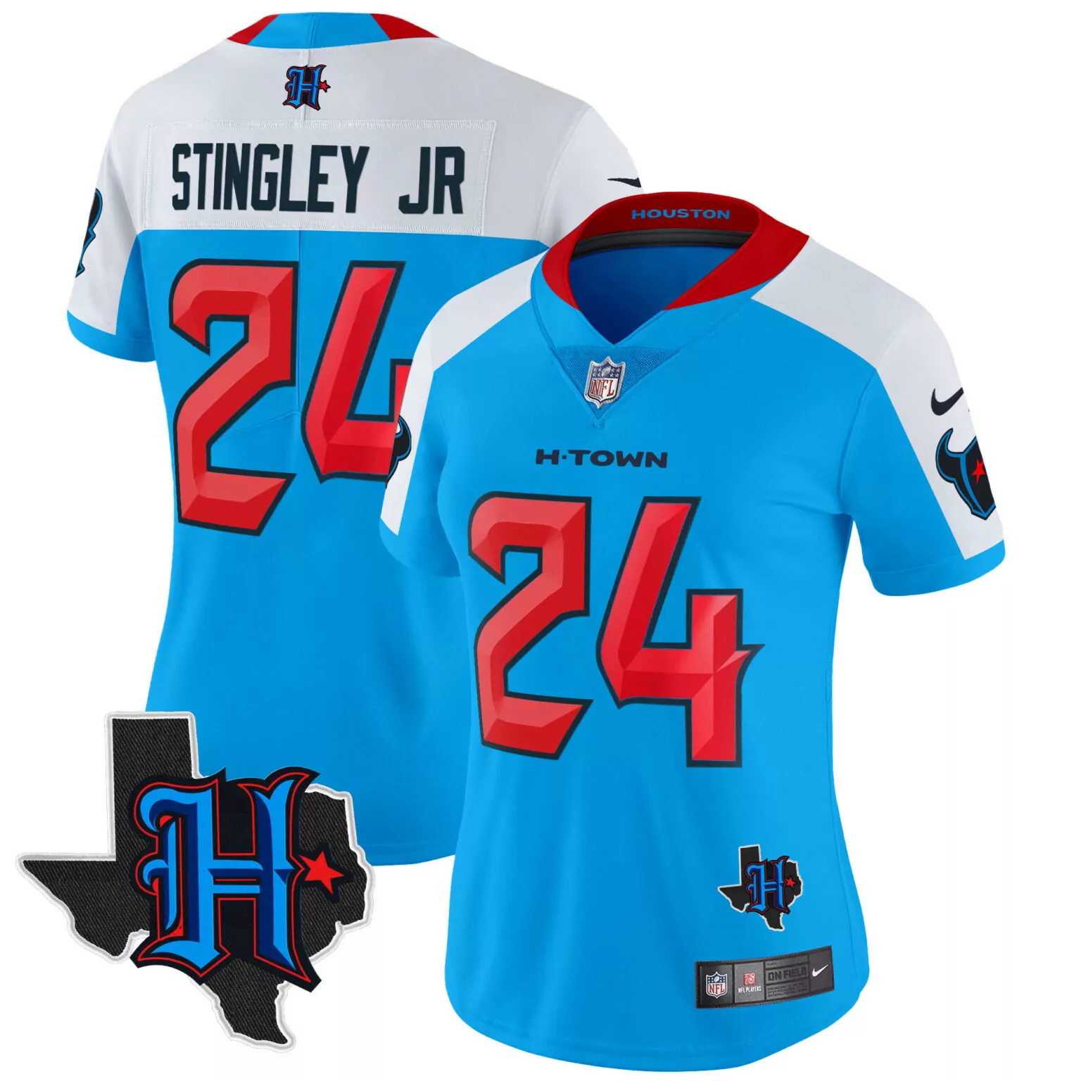 Derek Stingley Jr. 24 Jersey Blue Houston Texans Texas State Outline Women NFL Alternate