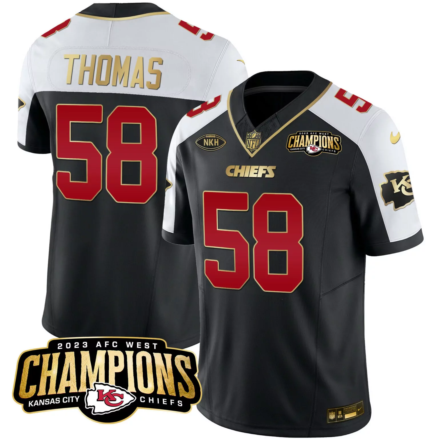 Derrick Thomas 58 Jersey Black 2023 AFC West Champions Kansas City Chiefs Men Replica
