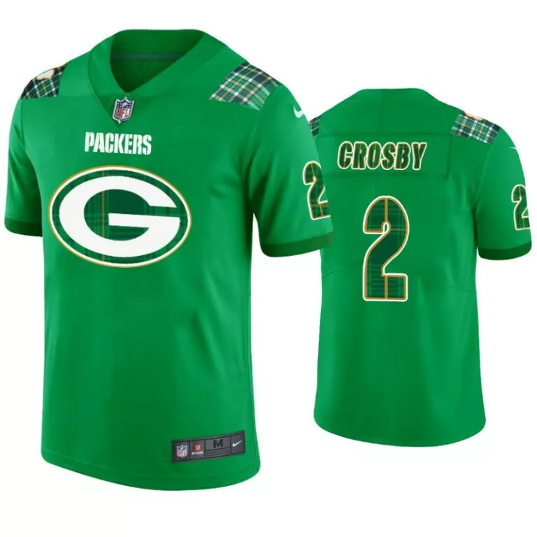 Maxx Crosby 2 Packers Jersey Green St. Patrick's Day Men White Gold