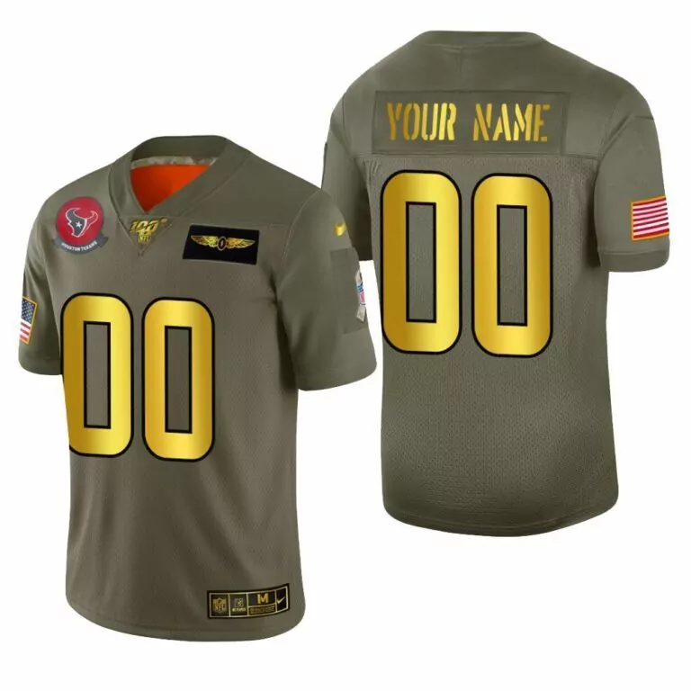 Custom Houston Texans Jersey Olive Drab Salute To Service Military Aviation Men Gold