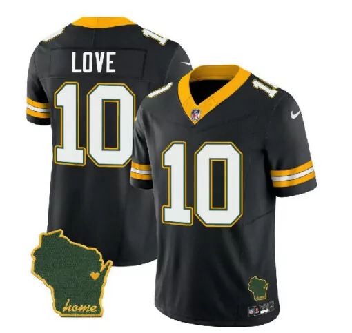 Jordan Love 10 Green Bay Packers Jersey Black Wisconsin Men Standard Alternate Gold