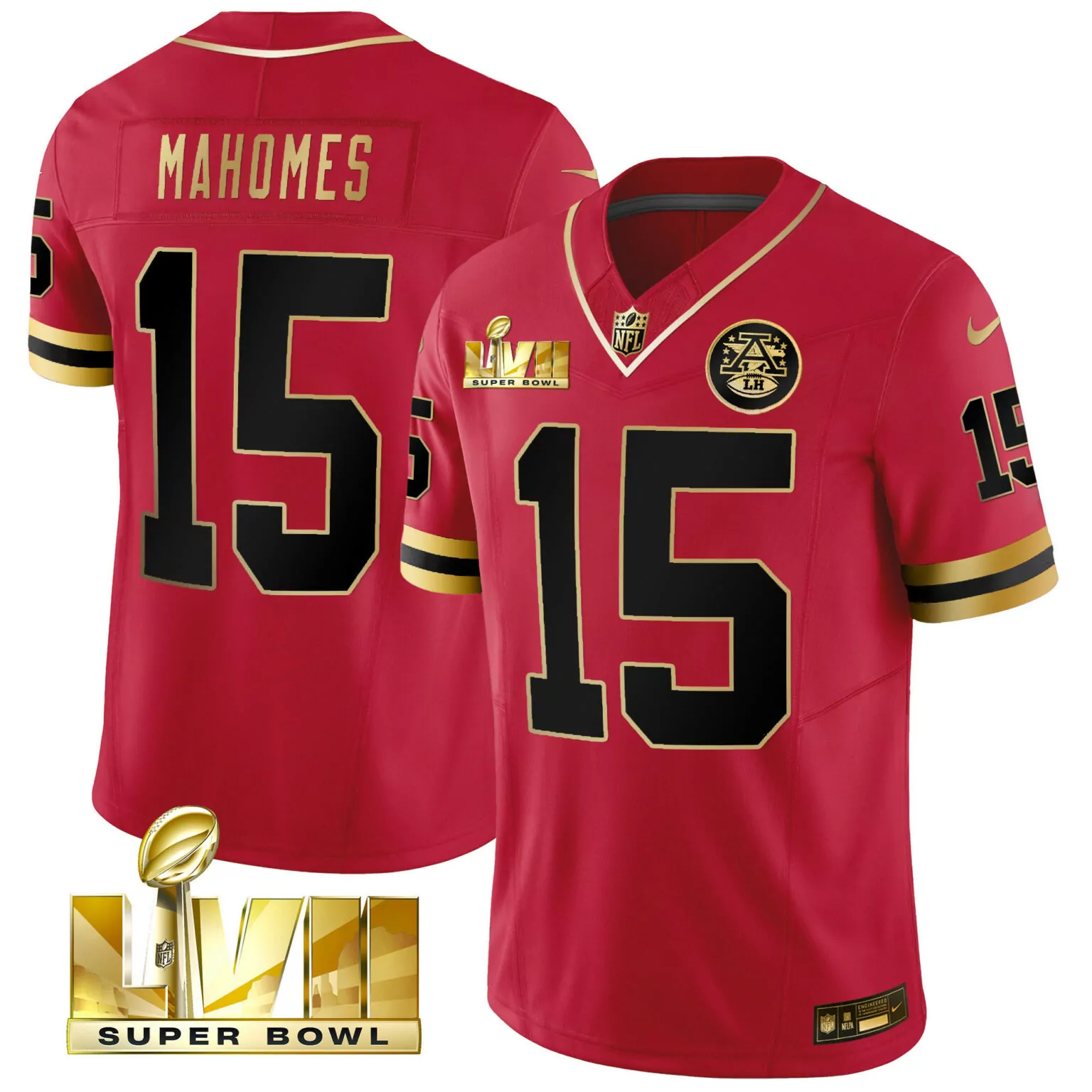 Patrick Mahomes 15 Jersey Red Super Bowl Lvii Kansas City Chiefs Men Black Gold Throwback