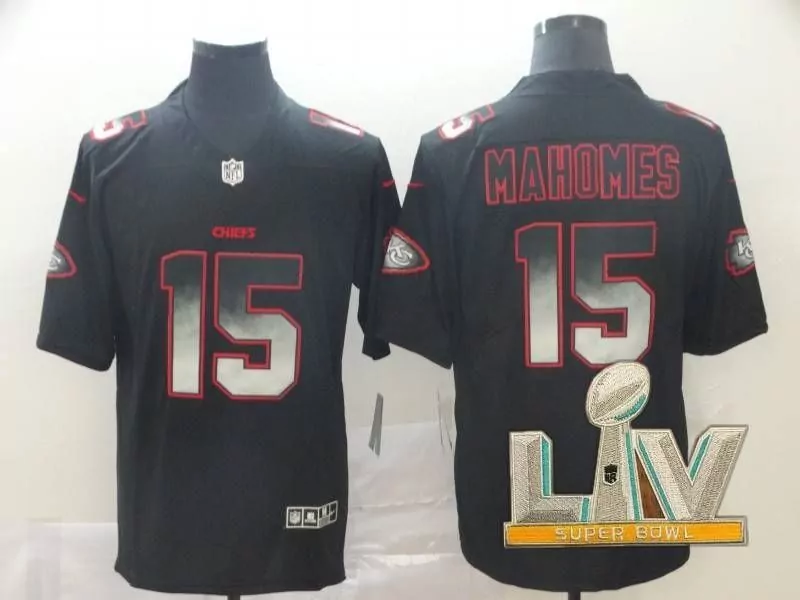 Patrick Mahomes 15 Chiefs Jersey Black Super Bowl Liv Men Player Red Silver