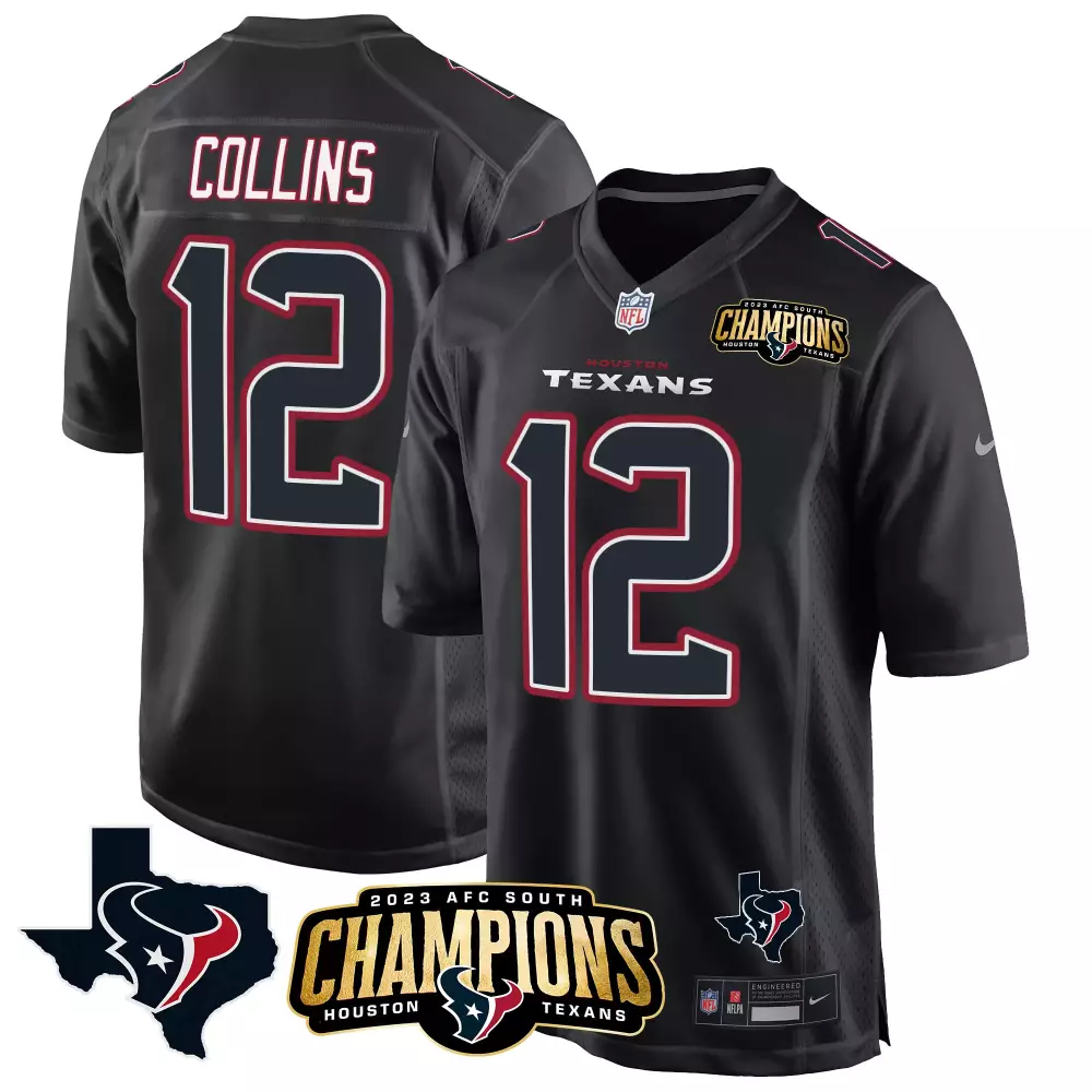 Nico Collins 12 Houston Texans Jersey Black 2023 AFC South Champions Men Red Blue